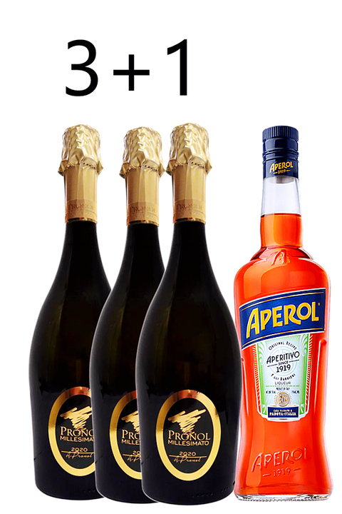 Aperol Spritz 4pk Bundle Deal: 3 Bottles Pronol Millesimato Brut 750ml + 1 Bottle Aperol Aperitivo 1L