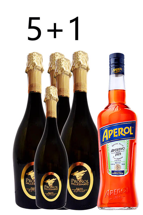 Aperol Spritz 6pk Bundle Deal: 5 Bottles Pronol Millesimato Brut 750ml + 1 Bottle Aperol Aperitivo 1L