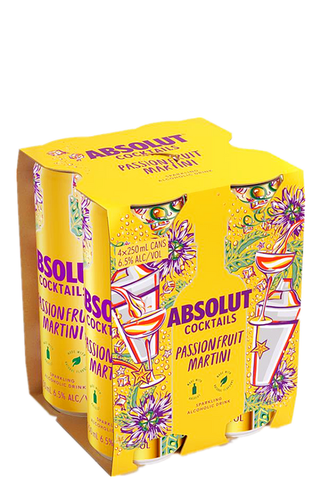 Absolut Cocktails Passionfruit Martini 6.5%  250ml 4 Cans