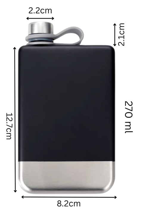 Silver Black Hip Flask 9oz - 304 Stainless Steel