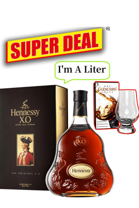 Hennessy XO Cognac 1L + Glencairn Whisky Nosing Glass 1 Pack