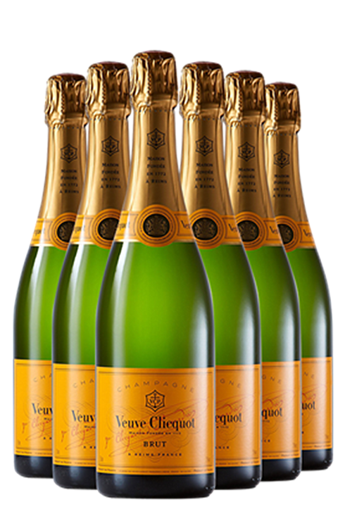 Veuve Clicquot Yellow Label Brut NV six bottle naked pack without gift boxes