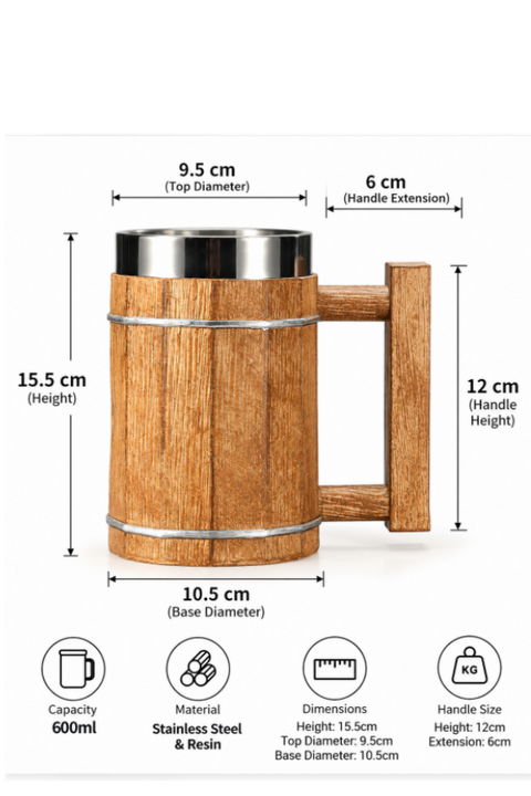 Viking Beer Mug 600ml with gift box - 304 Stainless Steel