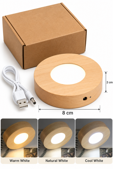 Rechargeable 3 Colour LED Wooden Light Base 8cm – Cocktail Essential